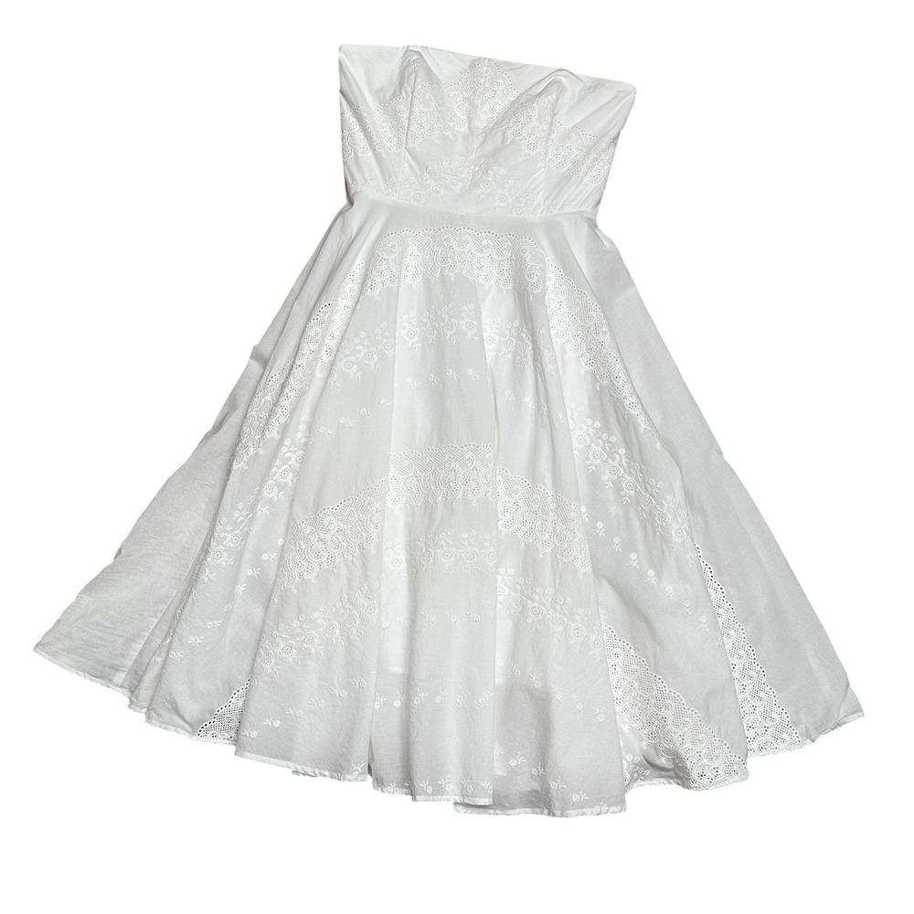 White House Black Market Strapless Eyelet Dress sz 2 100% cotton bridal nautical